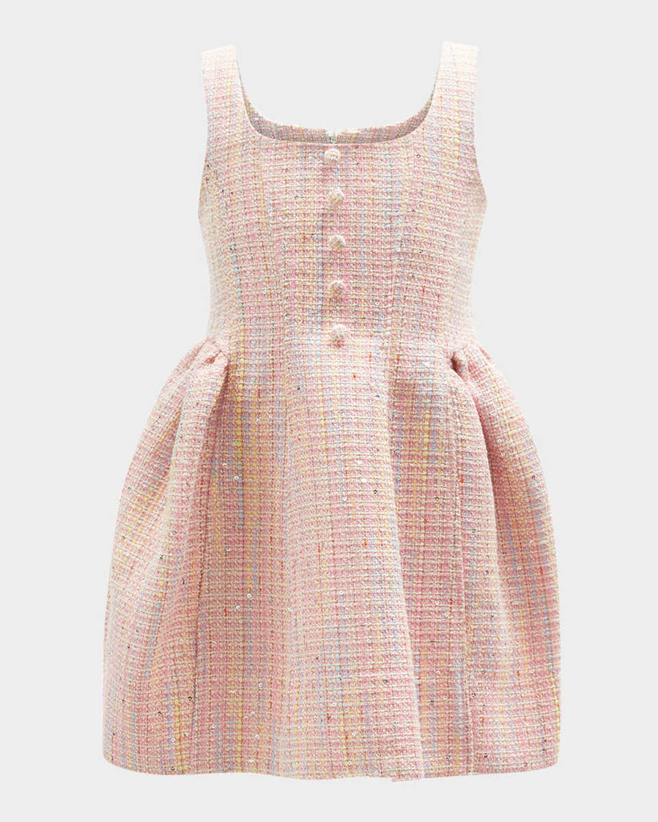Girl's Jade Tweed Pleated Dress, Size 7-14